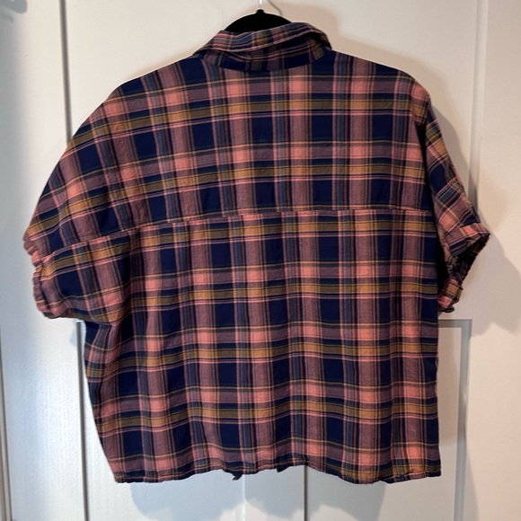 Madewell plaid semi-crop tie-front button-down blouse XL - Picture 4 of 4